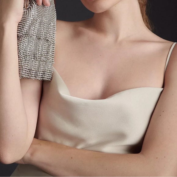 BHLDN Jennings Cowl-Neck Ruched Side-Slit Satin Gown Bridesmaid Dress - Picture 4 of 8